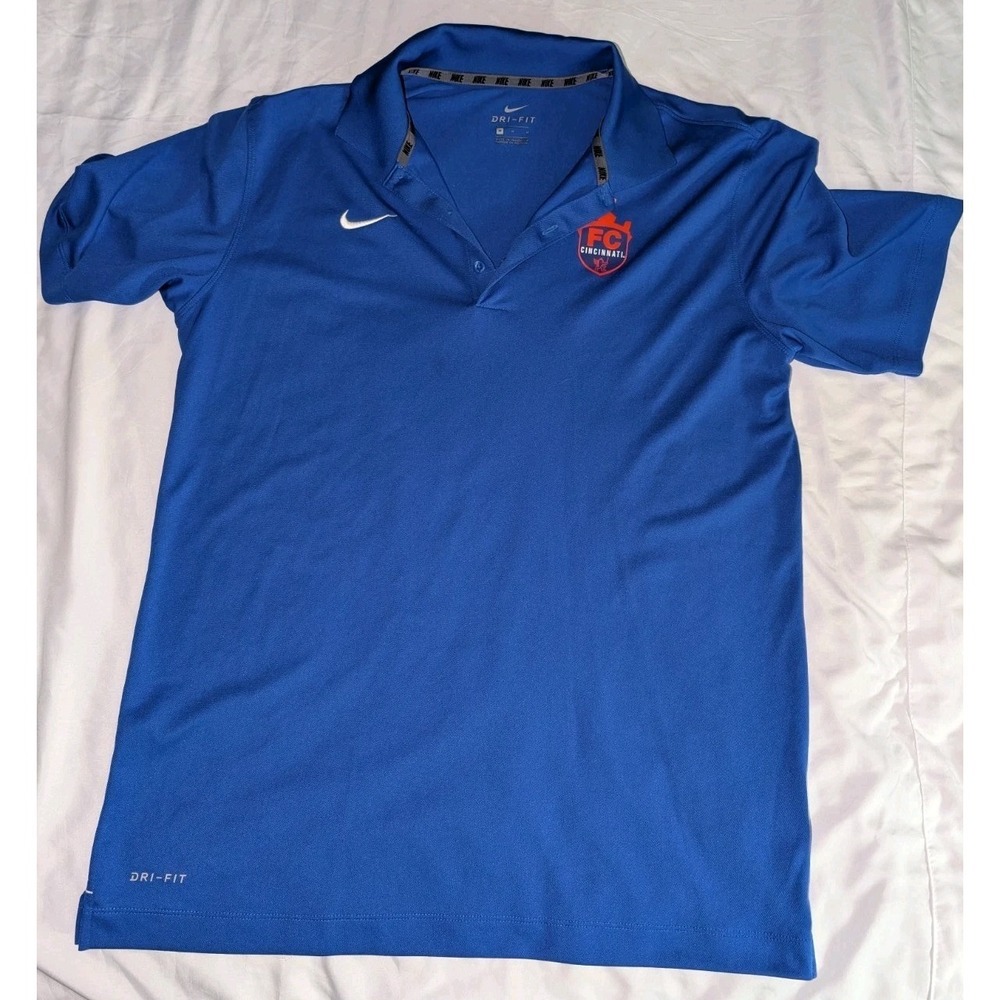 Nike Drifit Men's Medium‎ Blue FC Cincinnati Short Sleeve Polo Shirt W/Logo